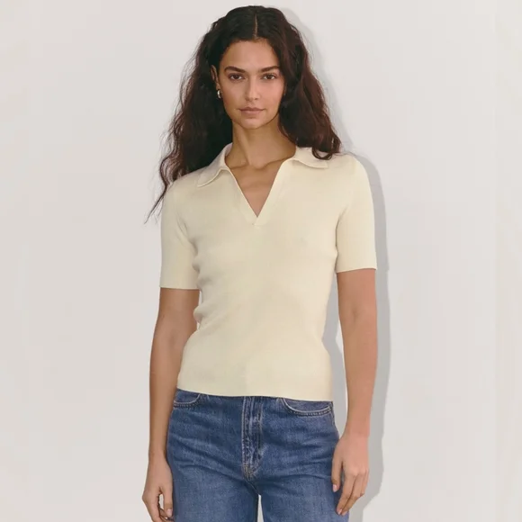 Ribbed Polo Everlane Cotton Merino Polo Powder Blue 20% Cashmere